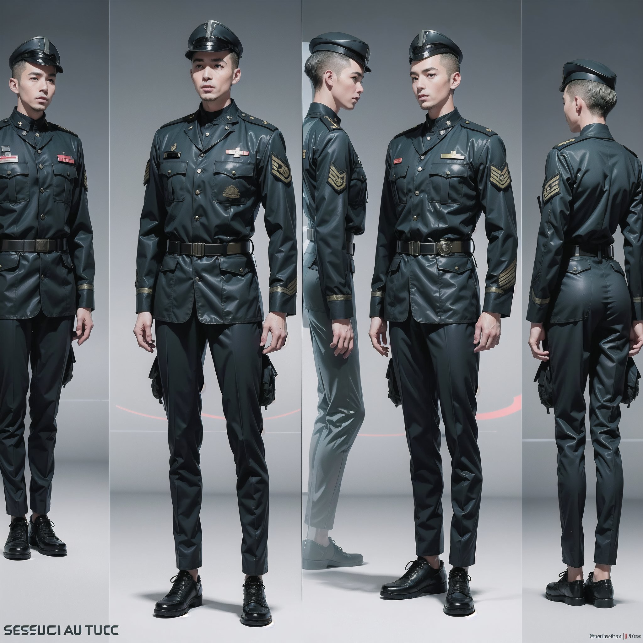 1girl and 1man, (wearing futuristic senior officer military uniform:1.4), (full_body shot:1.3), (side view:1.2), (character sheet:1.4), 
BREAK, european, slender,
BREAK, soothing tones, muted colors, high contrast, natural skin texture, hyperrealism, soft light, sharp,
BREAK, perfect eyes, hand, perfect fingers, Realistic, 
BREAK, white background,