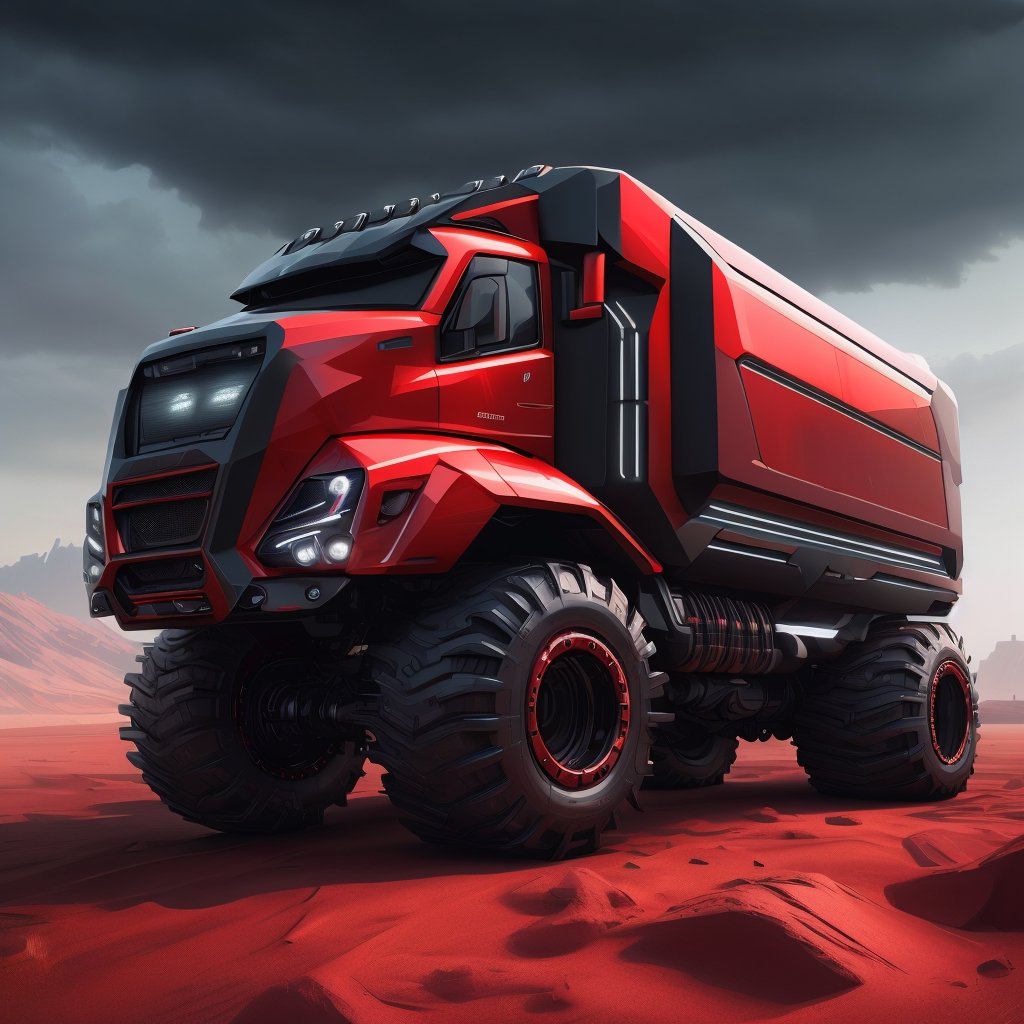 Futuristic truck, sci-fi design high, tech look,  aerodynamic, wide tyres, chromium plated rims, hyper-realistic, highly detailed machine Parts,DonMC3l3st14l3xpl0r3rsXL,stealthtech 