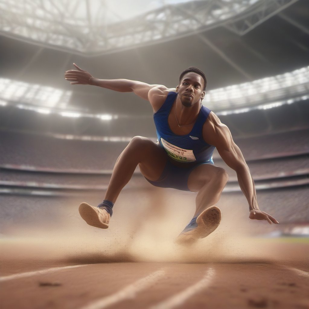 an athlete long jumping, legs and hands in front, track and field, olympic,

logo,
