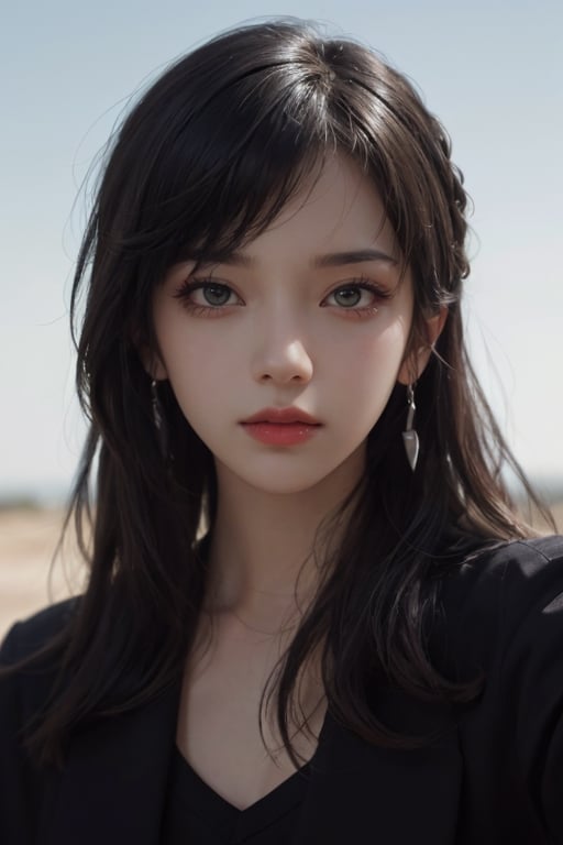 a 20 yo woman, dark hair, black hair, high contrast, (direct lighting, natural skin texture,  hyperrealism,  soft light,  sharp), chromatic_background, simple background, (((looking_at_viewer,  pov_eye_contact,  looking_at_camera,  headshot,  head_portrait,  headshot_portrait,  facing front))), big lips, looking_at_viewer,  pov_eye_contact,  looking_at_camera,  headshot,  head_portrait,  headshot_portrait,  facing front, Detailedface, Detailedeyes, 