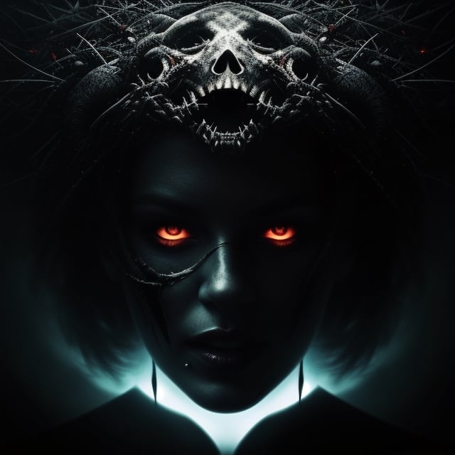 create a darkness album cover,  I want to see the chaotic,  nightmarish decor inflamed by Kyouko Hatake on Tensor.Art