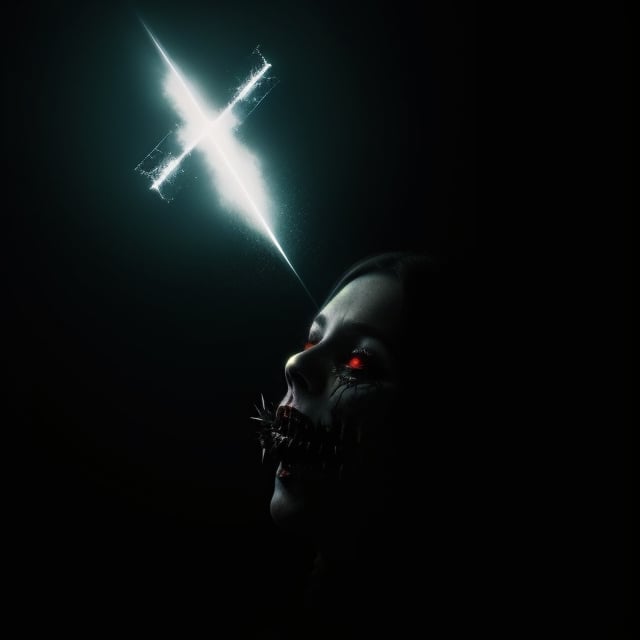 create a darkness album cover,  I want to see the chaotic,  nightmarish decor inflamed by Kyouko Hatake on Tensor.Art