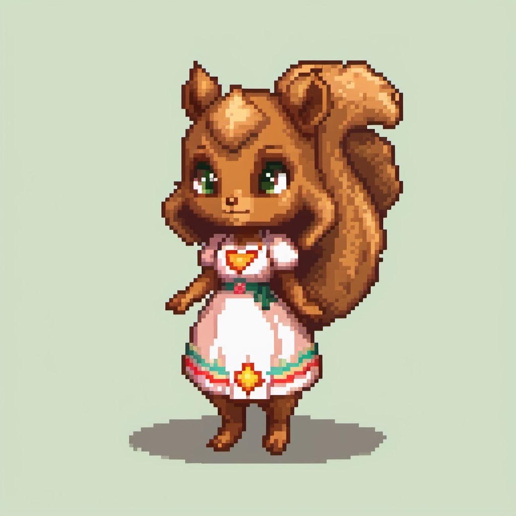 pixel art, cartoon female squirel wearing summer_dress with psychic_powers.