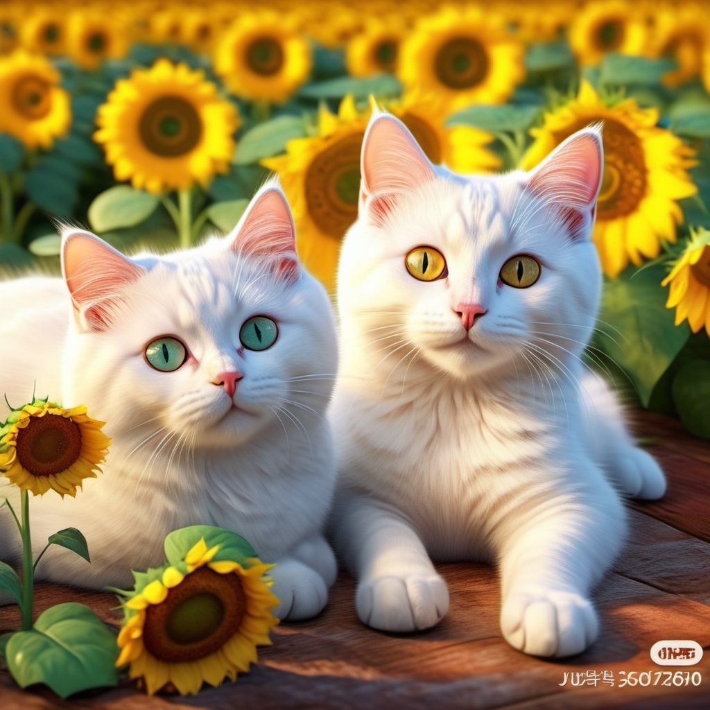 REALISTIC
CUTE WHITE CATS resting and playing among sunflowers and roses, several white cats playing with sunflowers and roses,hdr, 8k, subsurface scattering, specular light, high resolution, octane rendering,cat,more detail XL