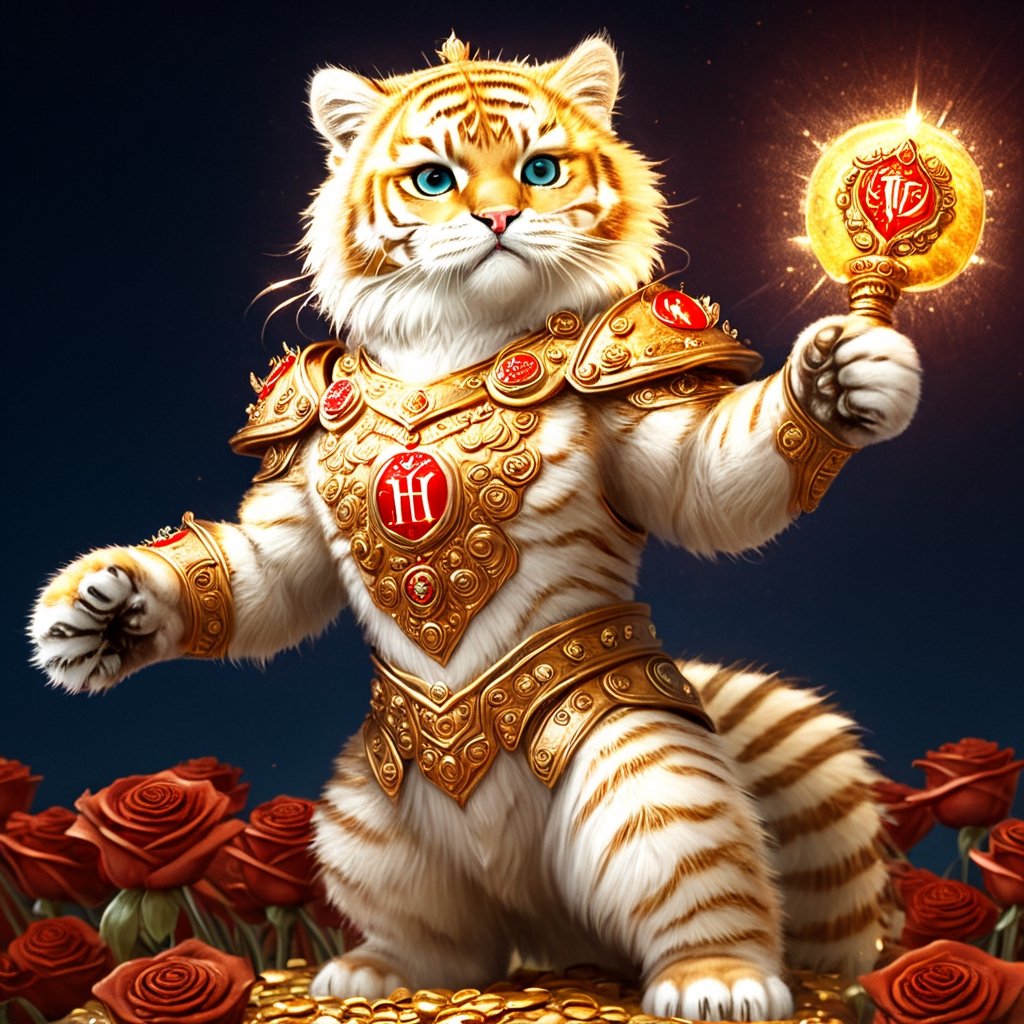 Realistic
FULL BODY IMAGE, Description of a [WHITE HUMAN TIGER WARRIOR WITH WHITE WINGS] muscular arms, very muscular and very detailed, LEFT ARM WITH HEAVY REINFORCED BRACELET with solid shield, right hand holding a transparent fire sword, dressed in golden armor full body full of red roses, helmet on head, glowing blue electricity running through his body, golden armor and completely white letter H medallion on chest, hdr, 8k, subsurface dispersion, specular light, high resolution, octane rendering , large money field background, GOLDEN WHEAT and red ROSES field background, medallion with the letter H on the chest, background Rain of gold coins and dollar bills, (GOOD LUCK) fire sword H, shield H , letter H pendant, letter H medallion on uniform, hypermuscle, H on chest, FULL BODY IMAGE, super strong legs with armor with gold details,Leonardo style ,Spirit Fox Pendant,phoenix pendant,Holy Dragon Pendant,Dolphin Pendant,GUILD WARS,Panda Pendant,ral-chrcrts,jinjianceng