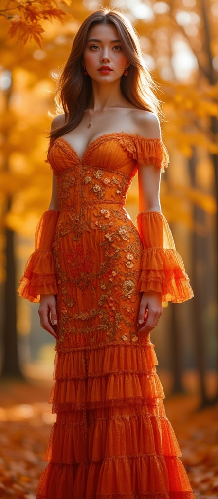 A hyper-realistic portrait of an extraordinarily beautiful woman,  captured in a full-body pose exuding elegance and sophi...