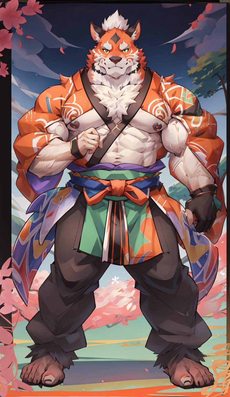 1 kemono mature male, colorful furred, solo, 4K,  masterpiece, ultra-fine details, full_body, thick arms, prominent ear, thick eyebrow, Argus-eyed, big_muscle,  muscular thighs, tall, Muscular,
Japanese summer fastival