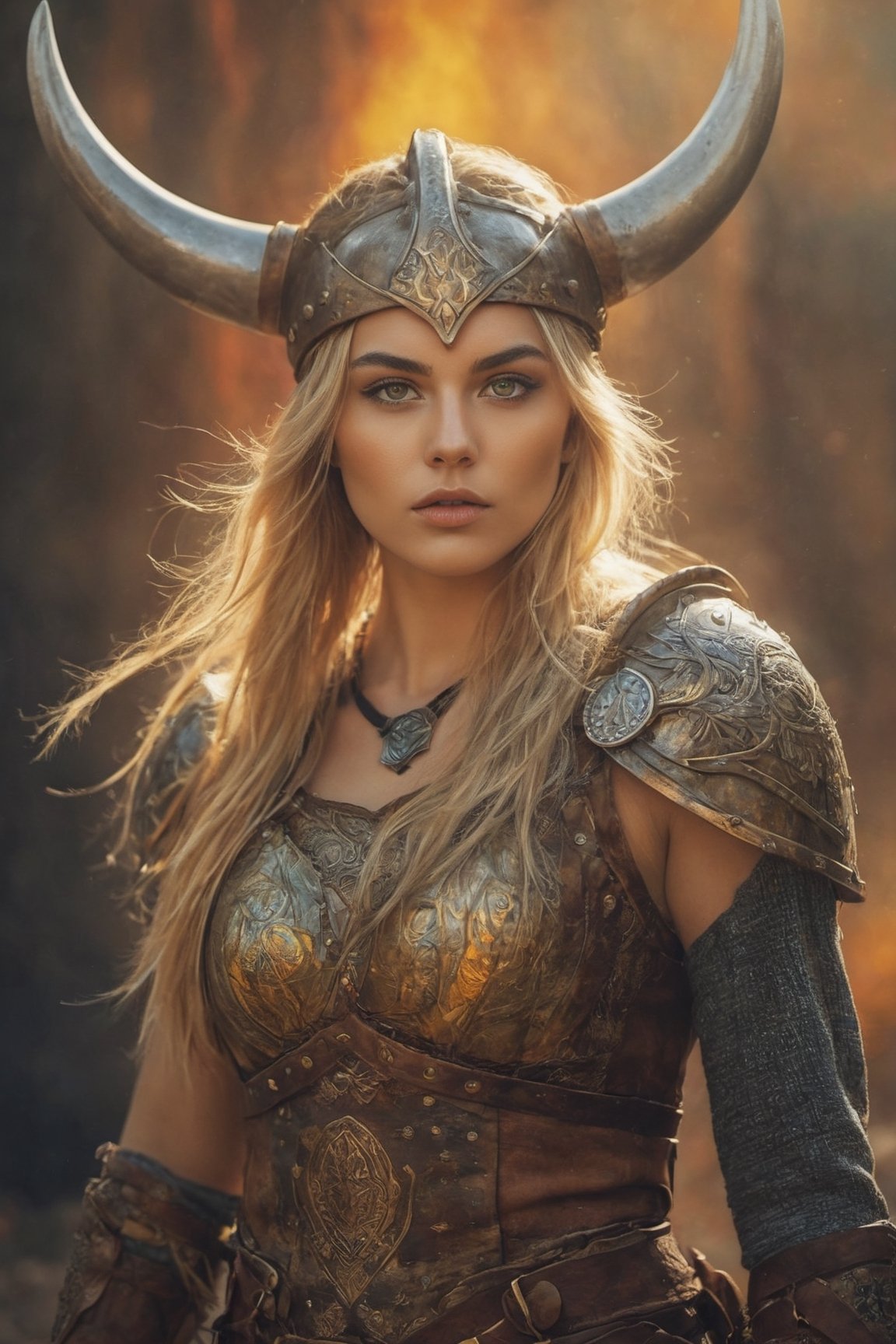 a mid-body shot of a fair Viking girl, shot upto waist, showing deep cleavage, boobs, showing navel, with amber eyes, golden locks, a Viking warrior goddess, a Viking princess portrait, a Viking goddess, war paint, Viking helmet, wearing armour, dynamic pose, psychedelic colour background, colourful digital fantasy art, soft film grading, cinematic, 8k highly detailed digital art, beautiful digital artwork, photo real, depth of filed, (high detailed skin:1.2), realistic eyes, 8k UHD,  DSLR,  soft lighting,  high quality,aesthetic portrait, blur background 