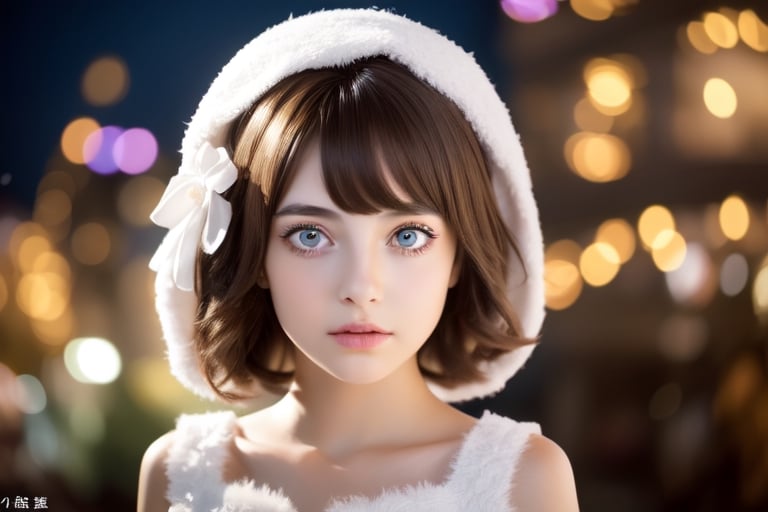 ((1girl, 6year old girl:1.5)), ((Portrait)),loli, petite girl,  whole body, children's body, beautiful shining body, bangs,((darkbrown hair:1.3)),high eyes,(aquamarine eyes), petite,tall eyes, beautiful girl with fine details, Beautiful and delicate eyes, detailed face, Beautiful eyes,natural light,((realism: 1.2 )), dynamic far view shot,cinematic lighting, perfect composition, by sumic.mic, ultra detailed, official art, masterpiece, (best quality:1.3), reflections, extremely detailed cg unity 8k wallpaper, detailed background, masterpiece, best quality , (masterpiece), (best quality:1.4), (ultra highres:1.2), (hyperrealistic:1.4), (photorealistic:1.2), best quality, high quality, highres, detail enhancement, ((very short hair:1.4)),
((tareme,animated eyes, big eyes,droopy eyes:1.2)),((random expression)),,random Angle,((santa costume:1.4)),((thick eyebrows:1.1)),perfect,((manga like visual)),((christmas decorations)),perfect light,white fur,facial_mark, neon_palette, shaped_highlights, ((bokeh background, blurry background)), night time, night sky, (city light), horizontal angle, looking away, perfect anatomy, colorful hair clip, many hair clips, christmas theme