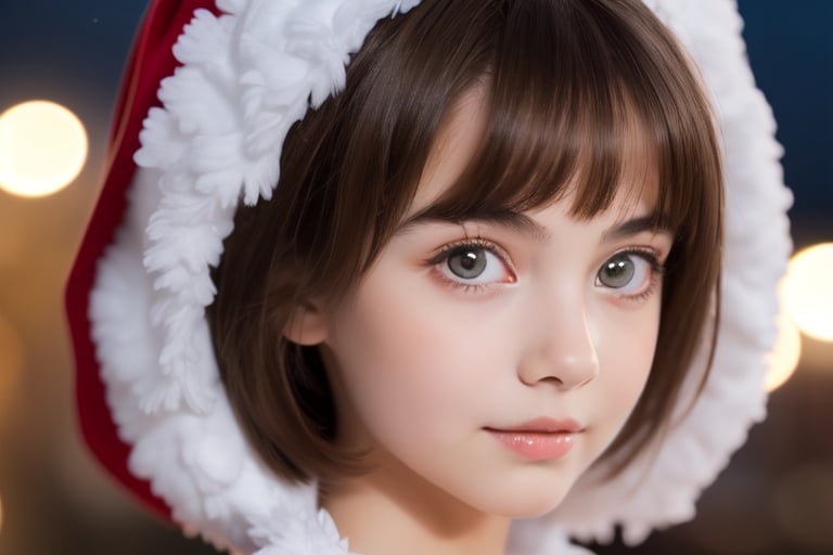 ((1girl, 6year old girl:1.5)), ((Portrait)),loli, petite girl,  whole body, children's body, beautiful shining body, bangs,((darkbrown hair:1.3)),high eyes,(aquamarine eyes), petite,tall eyes, beautiful girl with fine details, Beautiful and delicate eyes, detailed face, Beautiful eyes,natural light,((realism: 1.2 )), dynamic far view shot,cinematic lighting, perfect composition, by sumic.mic, ultra detailed, official art, masterpiece, (best quality:1.3), reflections, extremely detailed cg unity 8k wallpaper, detailed background, masterpiece, best quality , (masterpiece), (best quality:1.4), (ultra highres:1.2), (hyperrealistic:1.4), (photorealistic:1.2), best quality, high quality, highres, detail enhancement, ((very short hair:1.4)),
((tareme,animated eyes, big eyes,droopy eyes:1.2)),((random expression)),,random Angle,((santa costume:1.4)),((thick eyebrows:1.1)),perfect,((manga like visual)),((christmas decorations)),perfect light,white fur,facial_mark, neon_palette, shaped_highlights, ((bokeh background, blurry background)), night time, night sky, (city light), horizontal angle, looking away, perfect anatomy, colorful hair clip, many hair clips, christmas theme