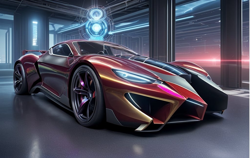 Very futuristic design, artificial intelligence, McCannick, sports car, Marvel movie Iron Man Kencept car, McCannick, very futuristic design, sleek design