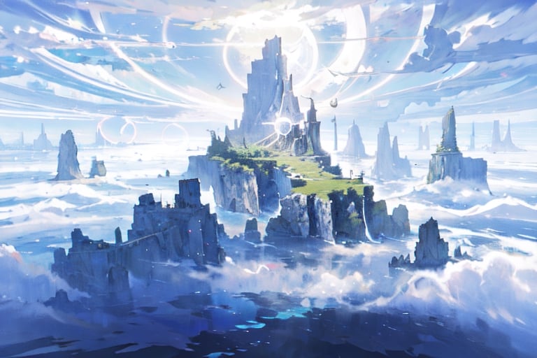 masterpiece, best quality, high_resolution, fantasy world,no_humans, island floating in the cloud, heaven