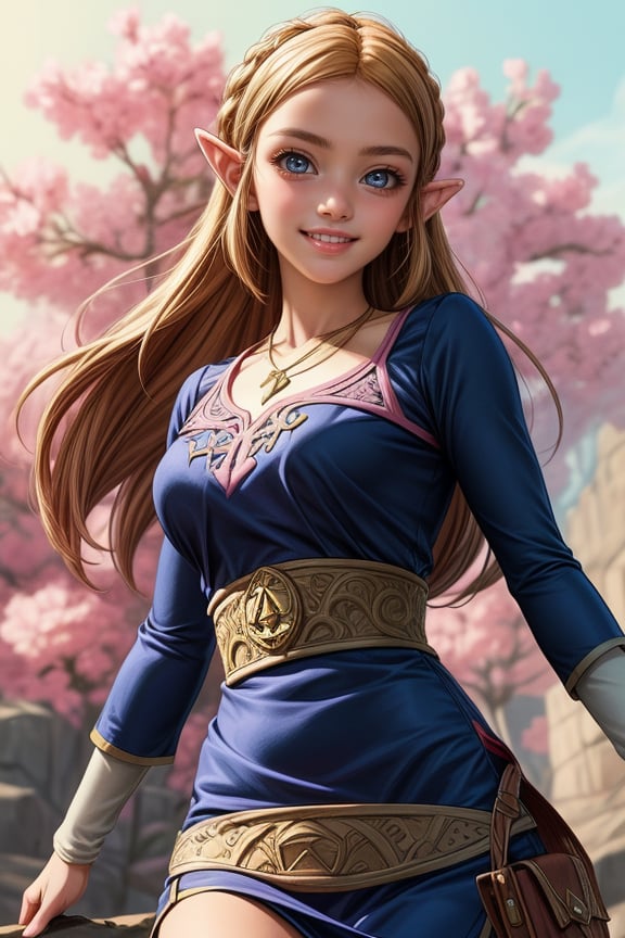 Anime artwork of princess Zelda, (wearing a detailed intricate pink and black dress:1.1), stunning beautiful artwork, Breath of the Wild, 8k retro anime art, vintage 90's anime, akira style, a masterpiece,