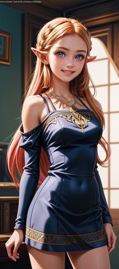 Anime artwork of princess Zelda, (wearing a detailed intricate pink and black dress:1.1), stunning beautiful artwork, Breath of the Wild, 8k retro anime art, vintage 90's anime, akira style, a masterpiece,