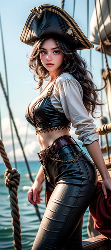 gorgeous female pirate, 30s, d&d fantasy art