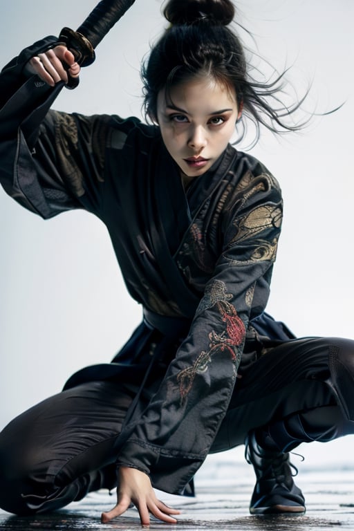 a girl,  All black ninja outfit,  hanging sword behind by Sir Mix A Lot on Tensor.Art