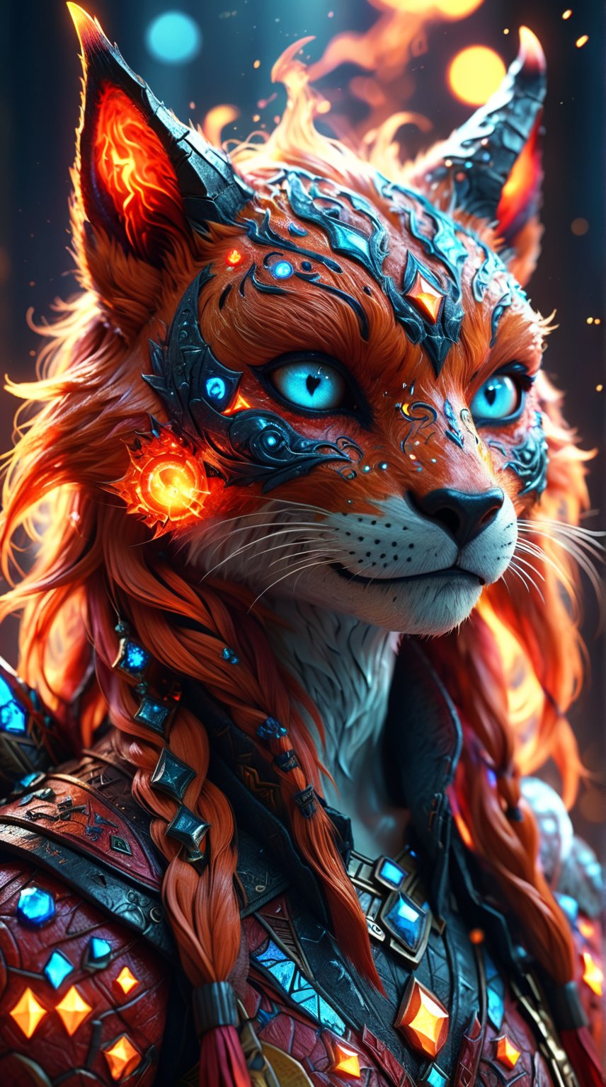 dynamic shot, dynamic pose.

hybrid of firefox and devil.

Bokeh background, dynamic background, Intricate details, realistic, vivid colors, Dreamlike, atmospheric, adding lens flare and glare for a premium feel, Light particles, sparkling atmosphere.

(best quality, 4K, 8K, high-resolution, masterpiece), ultra-detailed, realistic, photorealistic, intricate design, vibrant colors, detailed facial expression, otherworldly appearance, glowing elements, complex patterns, high contrast, dynamic lighting, cinematic composition, high detail, high resolution.