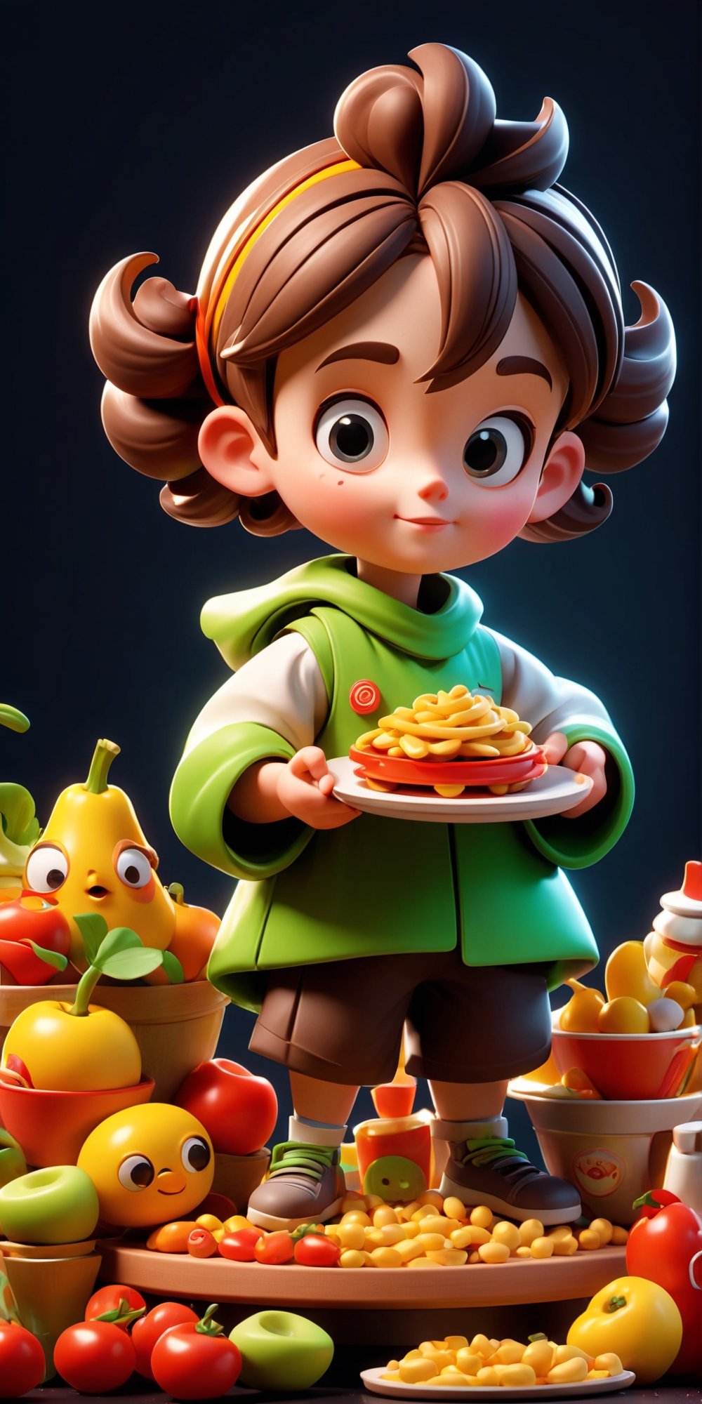 (masterpiece, best quality:1.5), recreate kid's favorite food as a character design, collective character,  designer toy, central view, full body, cinematic scene, ground level shot, 8K resolution, Cinema 4D, Behance HD, clean background