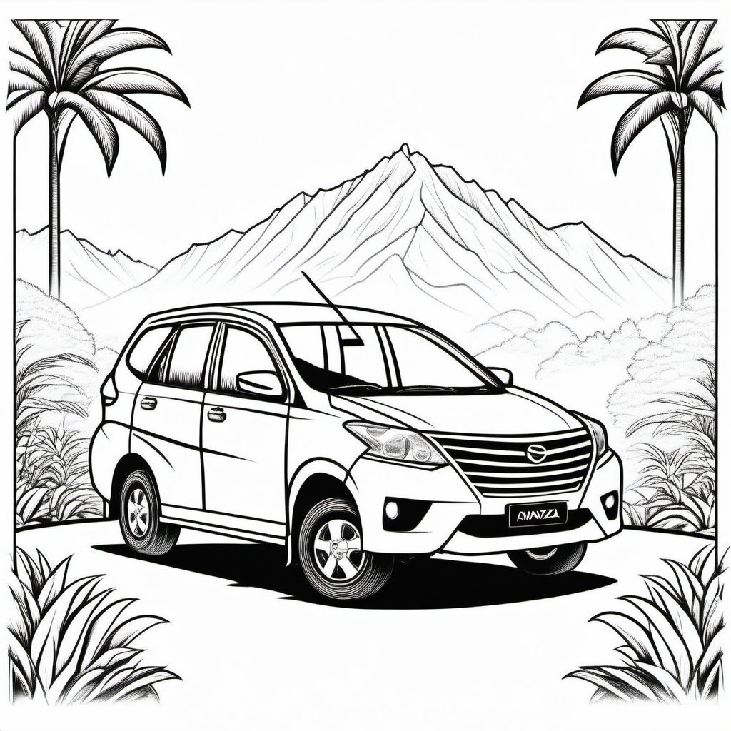 a simple drawing of avanza car, black and white, black & white,Coloring Book, ColoringBookAF, blank background