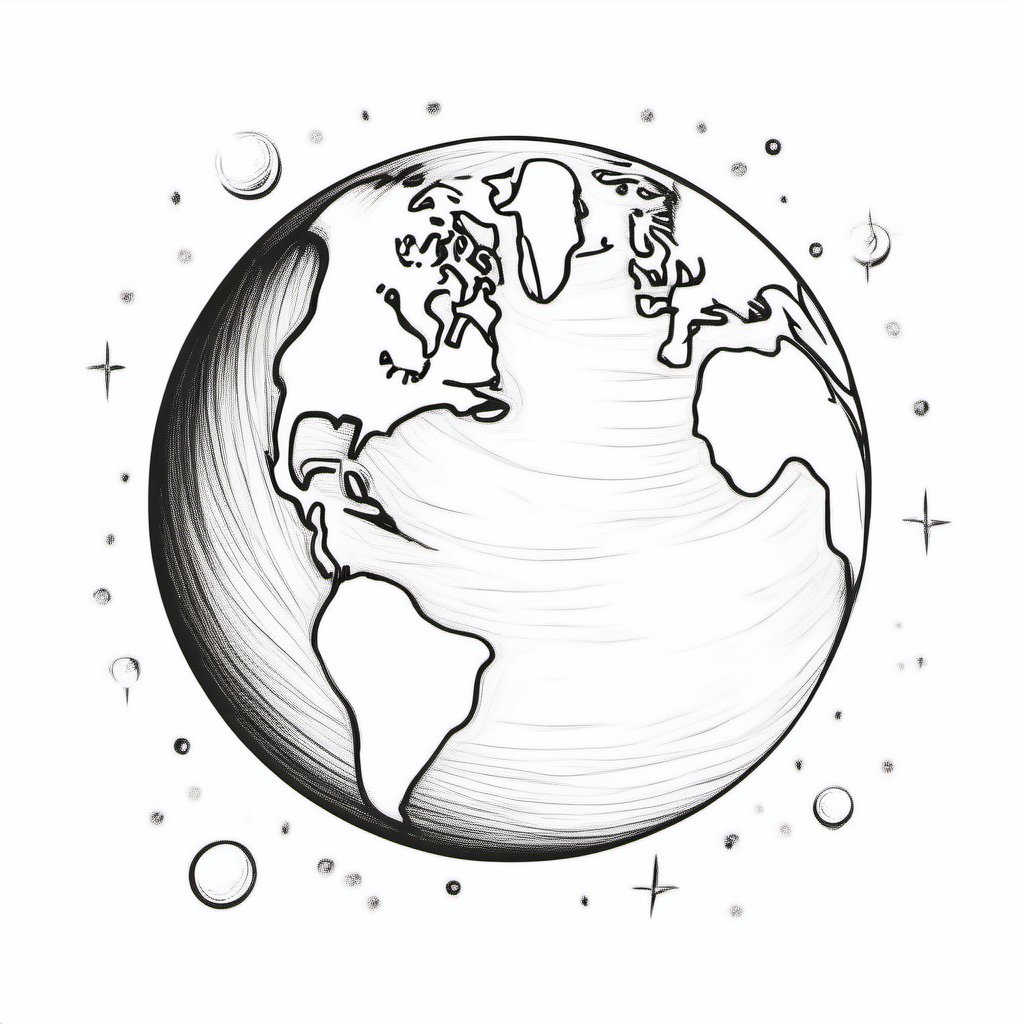 simple earth planet , hand draw,Leonardo Style,Coloring Book, simple background