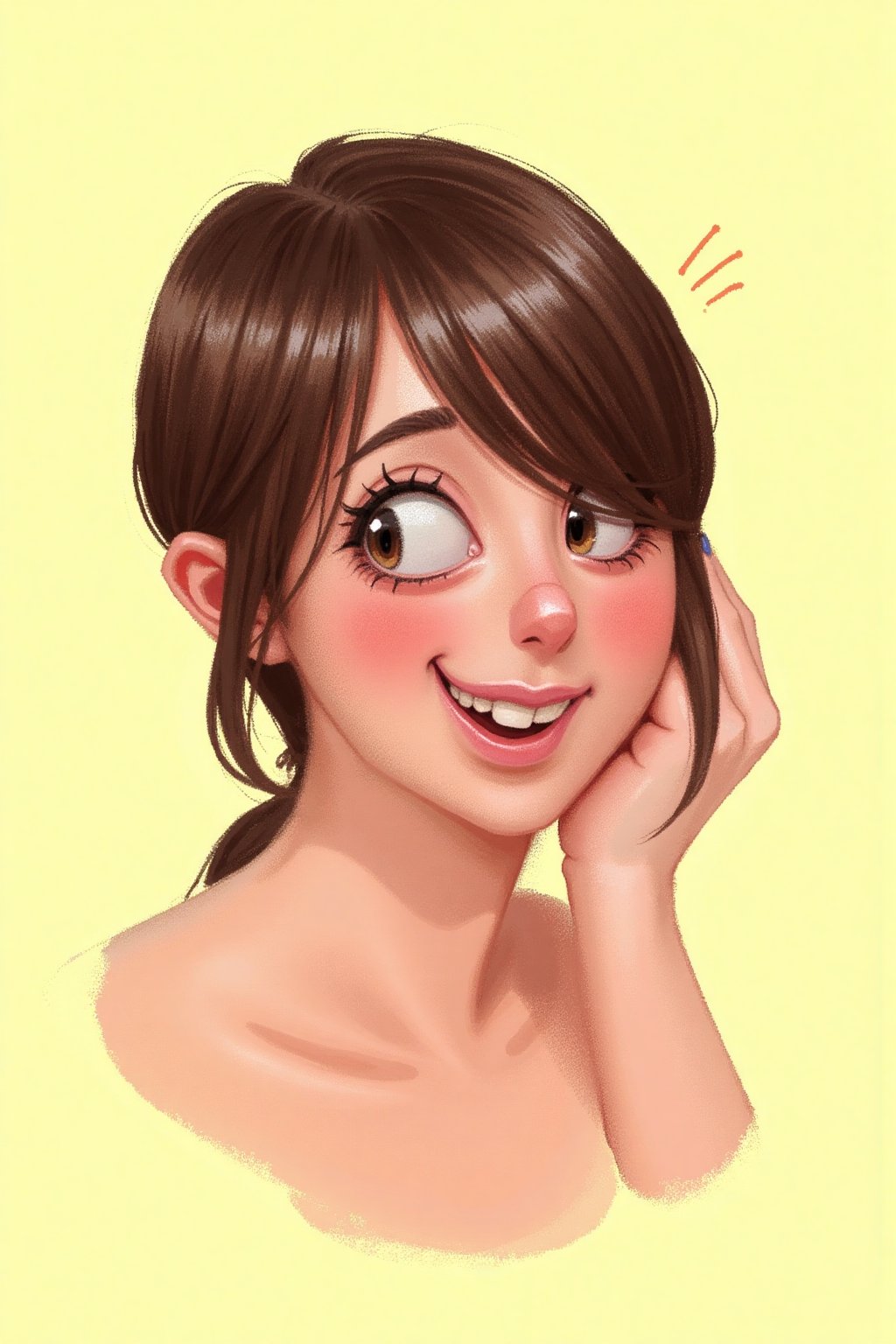 lih4s_style, cartoon drawing of potrait a girl. the background is light yellow. in the style of t0k,eli3