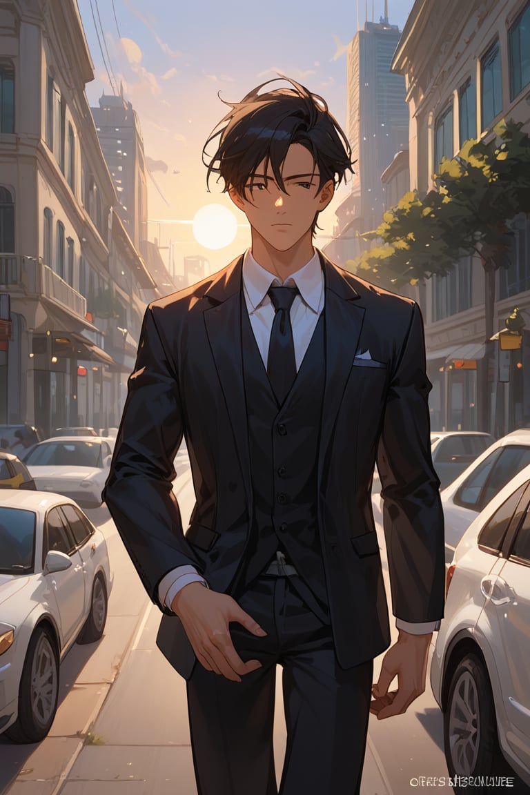 Score_9, Score_8_up, Score_7_up, Score_6_up, Score_5_up, Score_4_up,

1boy black hair, a very handsome man, wearing a black suit,day, sun, city, modern city, man walking in the city with a cup of coffe in one hand and talkin with phone in other hand, ciel_phantomhive,jaeggernawt,perfect finger,more detail XL