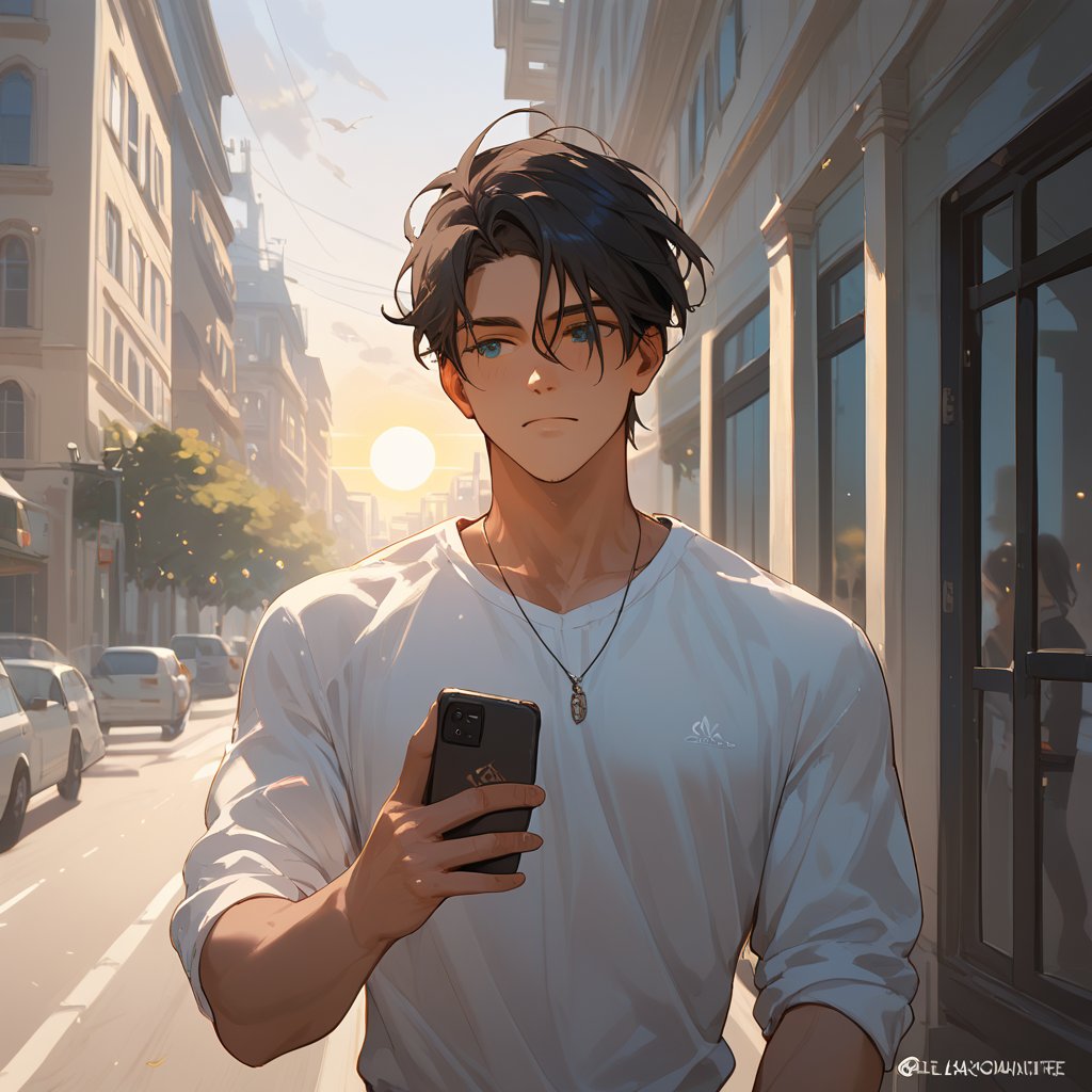 Score_9, Score_8_up, Score_7_up, Score_6_up, Score_5_up, Score_4_up,

1boy black hair, a very handsome man, wearing a black suite,day, sun, city, man walking in the city with a coffe in one hand, talking with his phone in other hand, ciel_phantomhive,jaeggernawt,perfect finger,more detail XL