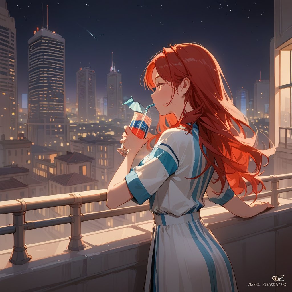 Score_9, Score_8_up, Score_7_up, Score_6_up, Score_5_up, Score_4_up,aa girl red hair, sexy girl, standing on the balcony of a building,city, night,modern city,looking at the front building, wearing a grey top, sexy pose,leaning on the railing,drinking a mate (drink of argentina),
ciel_phantomhive,jaeggernawt,Indoor,frames,high rise apartment,outdoor