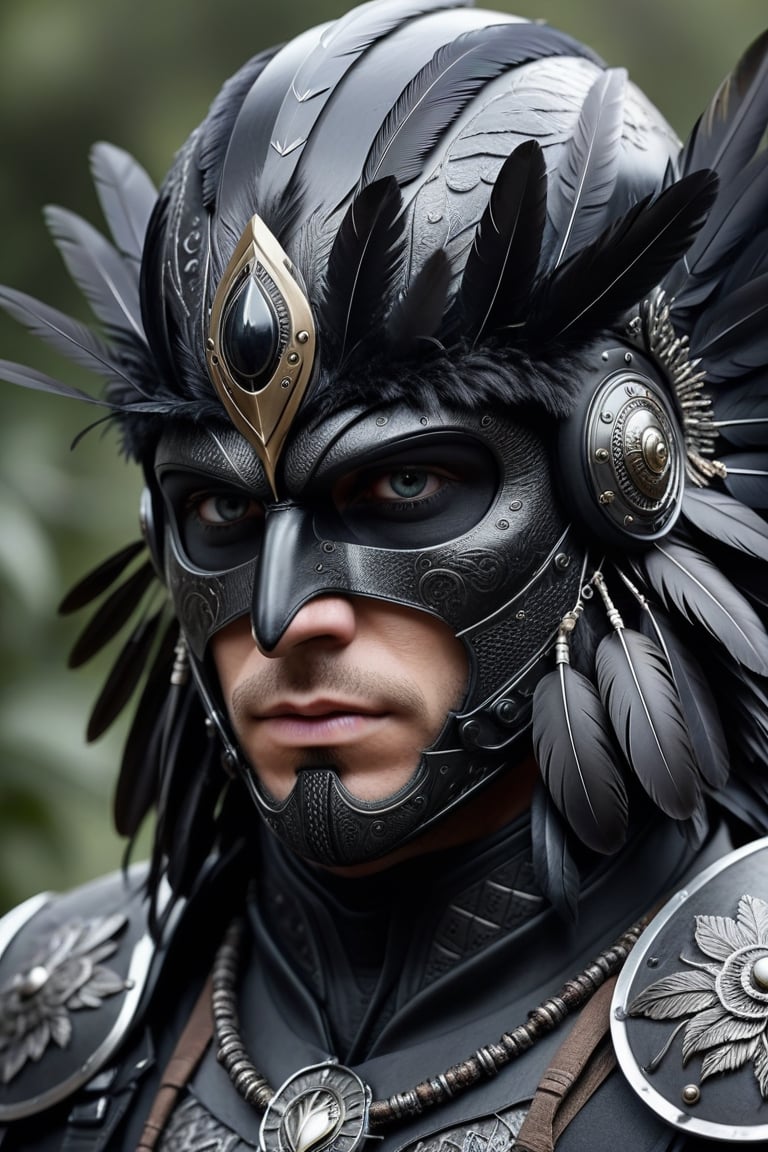 (detailed face:1.2), (detailed eyes:1.2), (detailed background:1.2), (masterpiece:1.2), (ultra detailed), (best quality),(imagine a bird man with black feathers), full body portrait, helmet, ,Monster