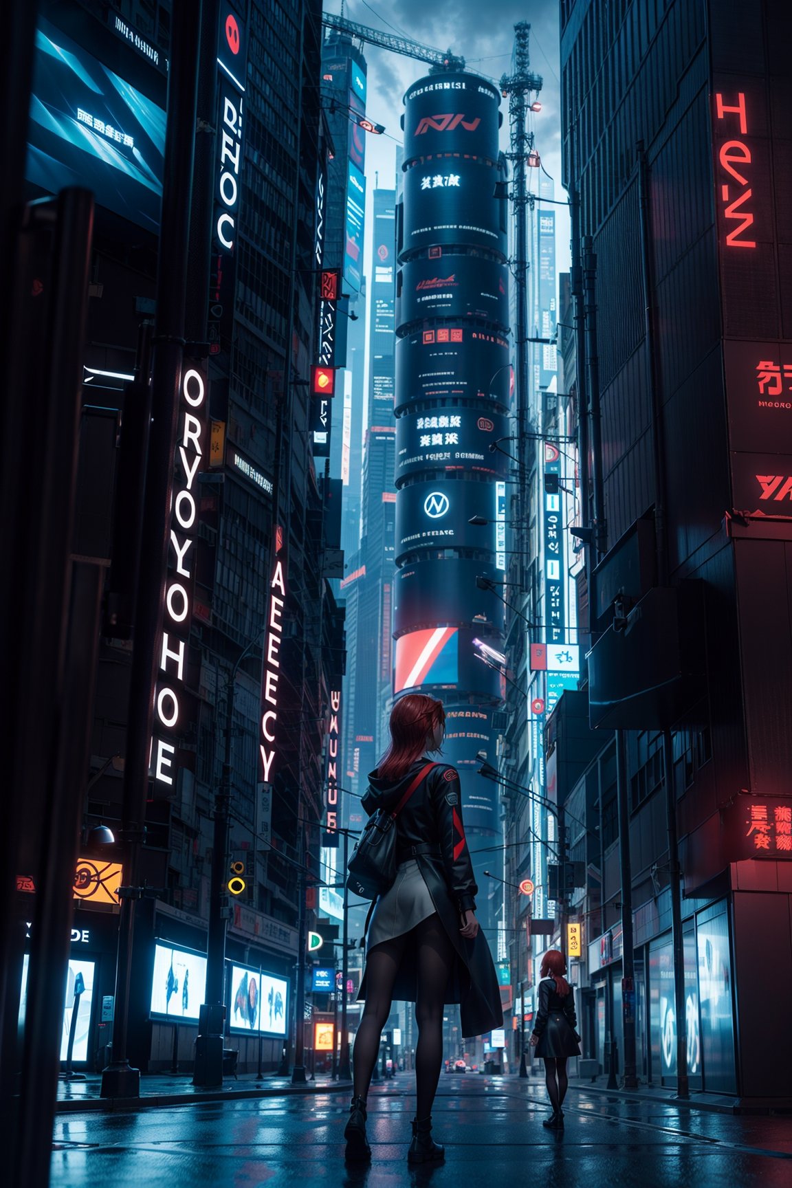 3d, reality, High resolution, Evangelion 1 and a girl in the background of the future city