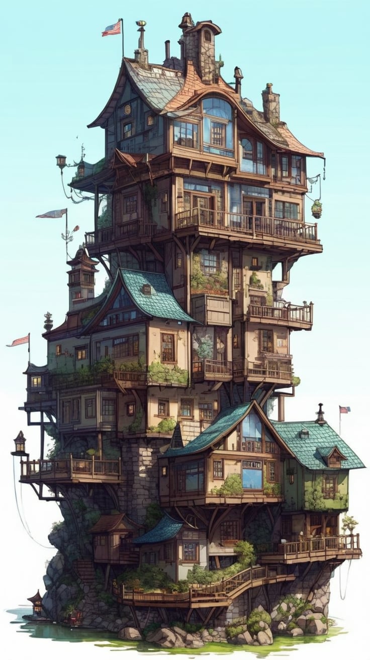 a tall house on top of a steep mountain near a pond with water,

illustrated city by michael jonas from japan | creative process photos ,

totally cool illustration of a cool town by josh wood on mydoodle4u ,

a cartoon illustration of a complex of houses built into a floating island flag, scenery, chimney

None of these messages are good.