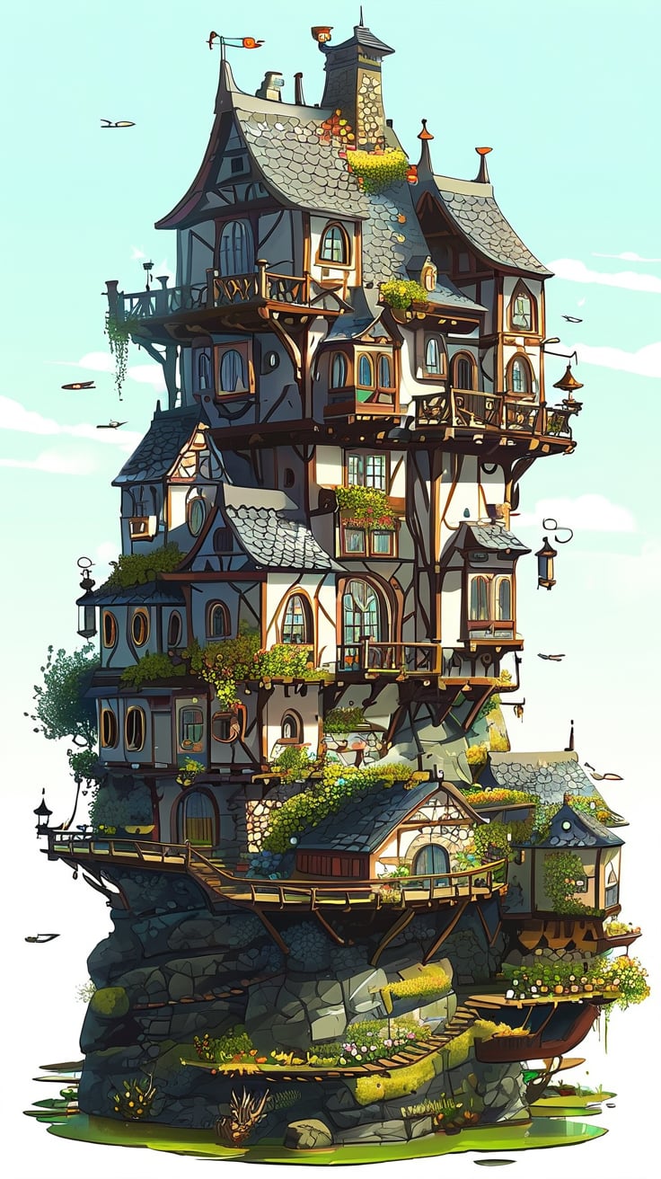 a tall house on top of a steep mountain near a pond with water,

illustrated city by michael jonas from japan | creative process photos ,

totally cool illustration of a cool town by josh wood on mydoodle4u ,

a cartoon illustration of a complex of houses built into a floating island flag, scenery, chimney

None of these messages are good.