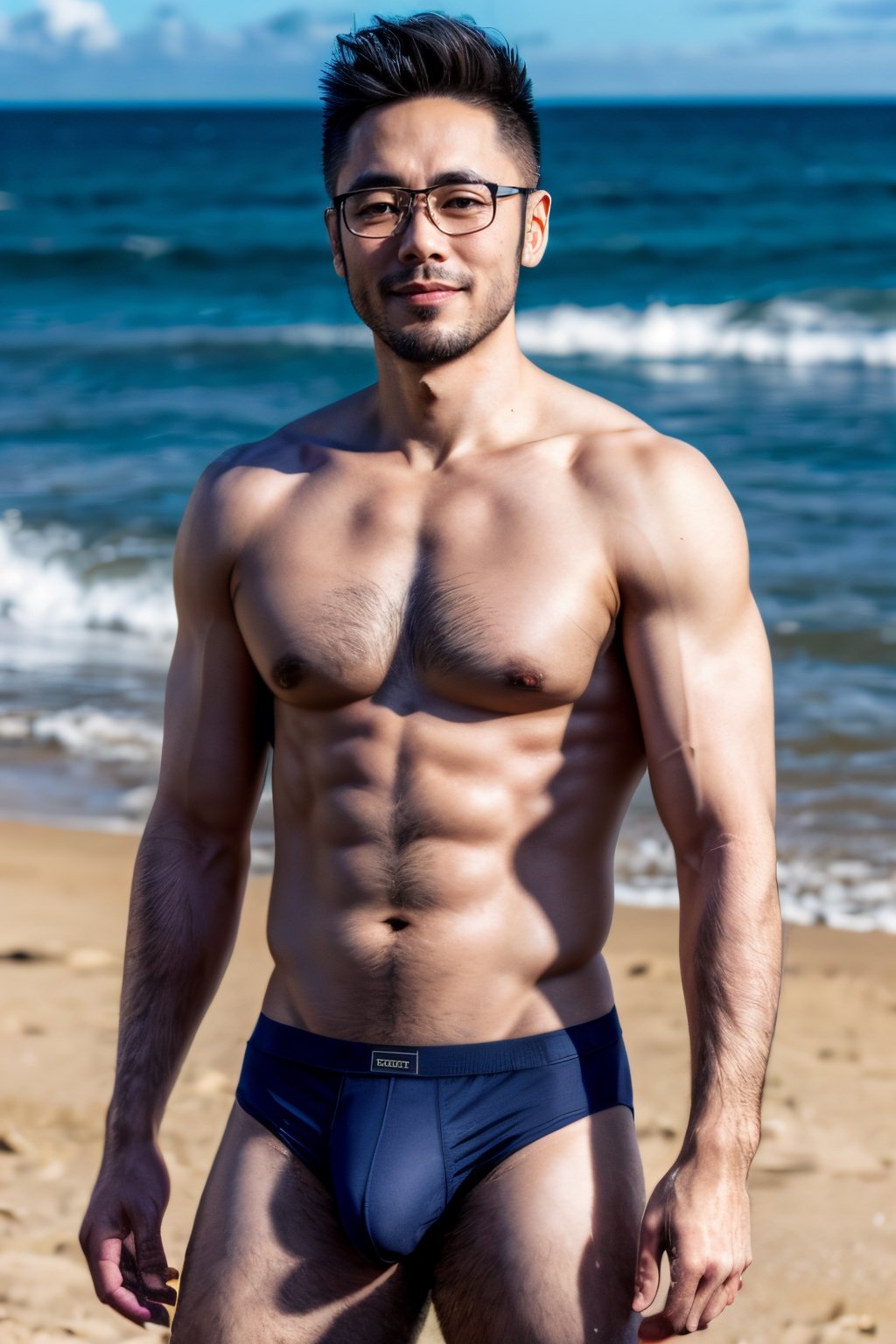 1 Asian man ,  round glasses,  stubble by JacksonL on Tensor.Art