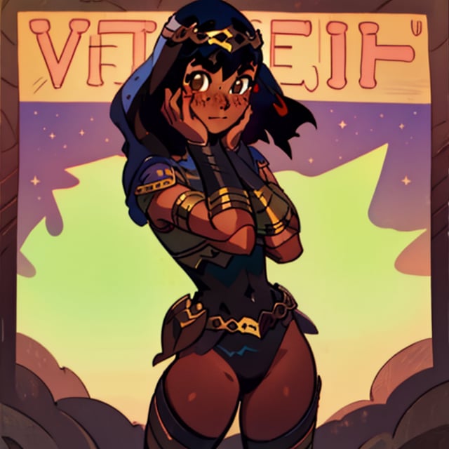 (Perfect body), Best Quality, (((Blush))), (((Dark Skin))), (Short Hair),  ((thick thighs)), shy, black hair,  brown eyes, freckles,  cover,  good fingers,  good hands, best eyes, round pupil, veronica,helm,Dancer_of_the_Boreal_Valley,veronica