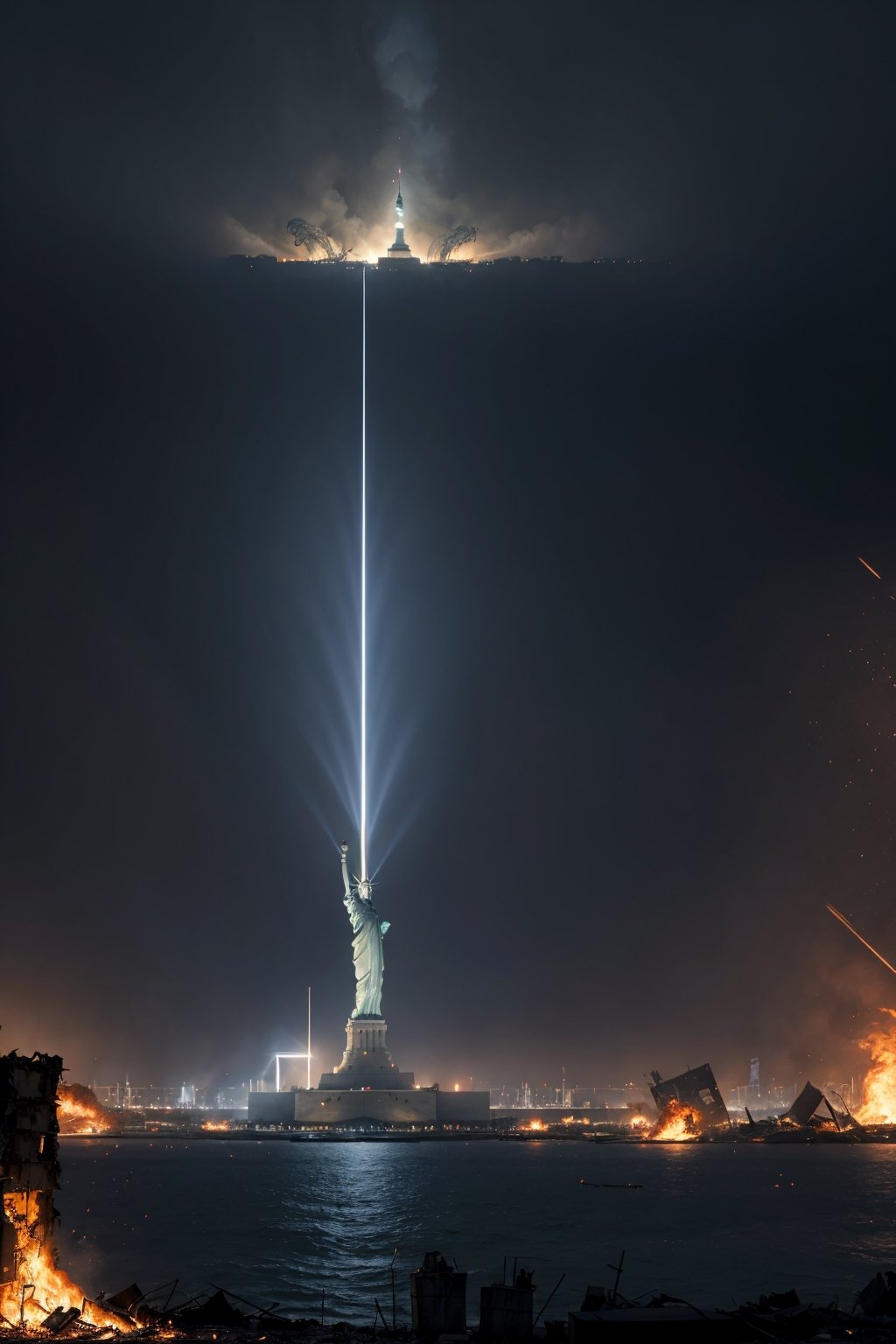 Witness the cataclysmic event as colossal,  tentacled extraterrestrial creatures descend upon New York City,  leaving a tr...