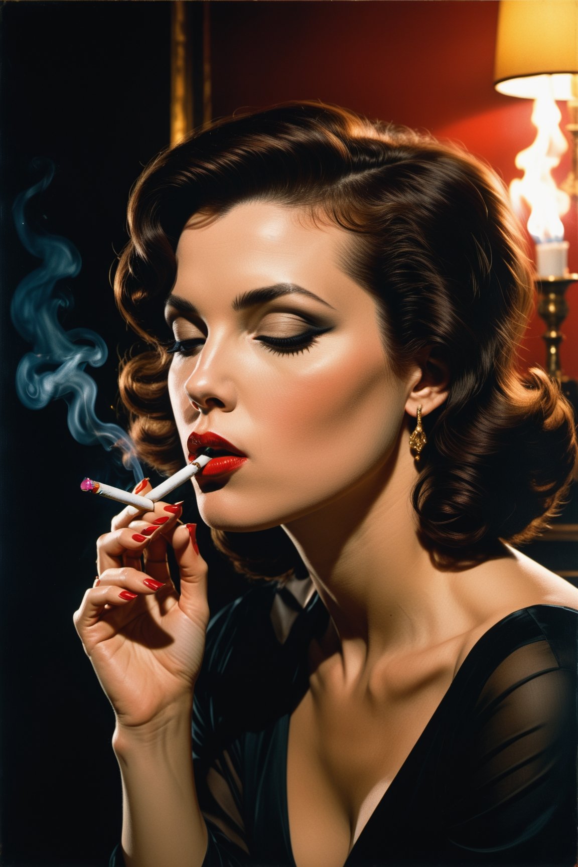 Vintagecore,  art style by Adam Hughes,  Oil painting by doorskim on Tensor.Art