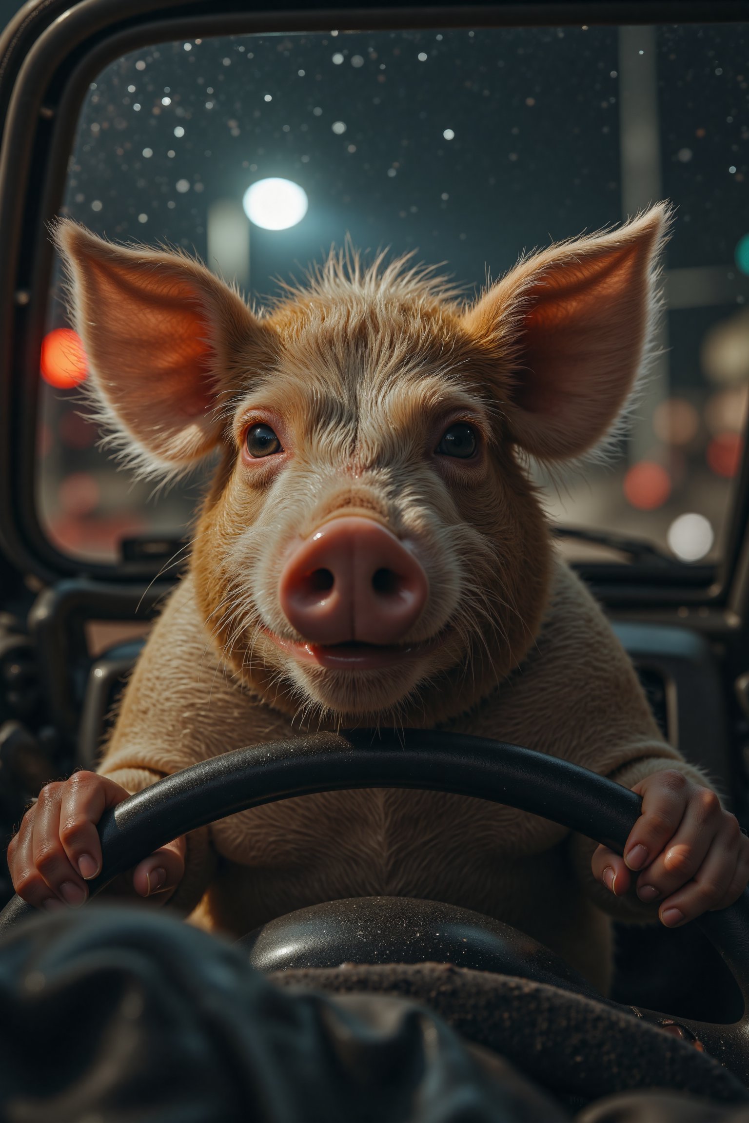 A drunken pig driving drunk,  with people surprised. by doorskim on Tensor.Art