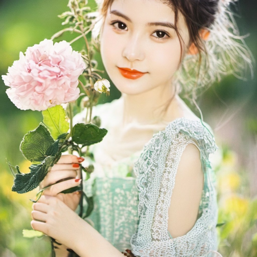 mggirl,portrait, cute girl holding flower