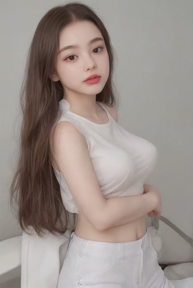 show from head to knee,  hair in a bun,  a white t-shirts by AI Idol on Tensor.Art
