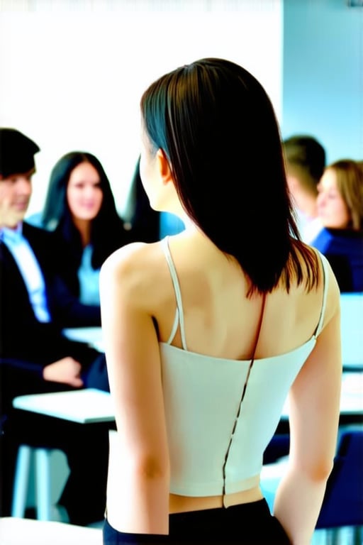 1 girl, naked_shirt,

in an office with many people