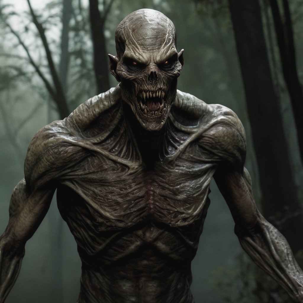 The monster approaches,  skeletal with reptilian features. It's absorbing all sound,  eerie dead quiet. More than anything...