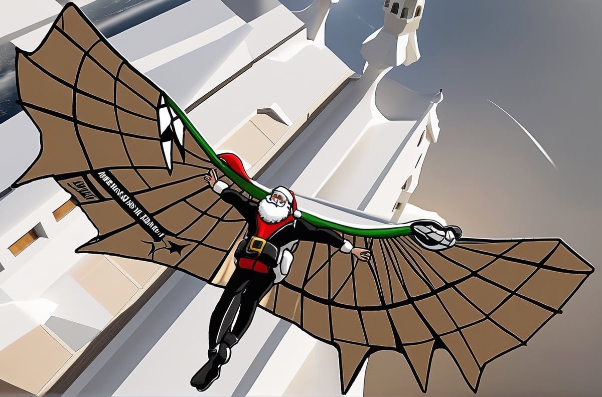 santa claus flying the wing suit outside