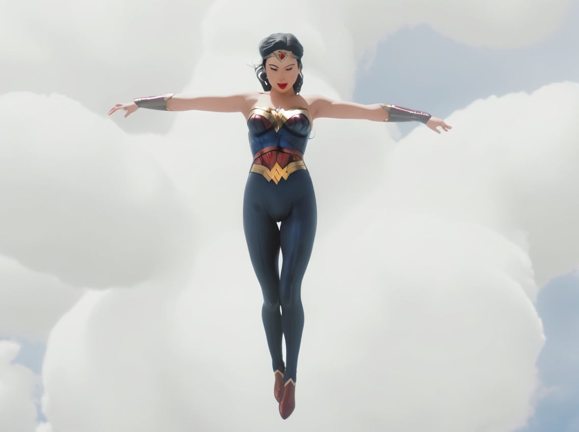 wonder woman flying through the clouds,  p3rfect boobs,  aw0k nsfwfactory by winterhtech on Tensor.Art