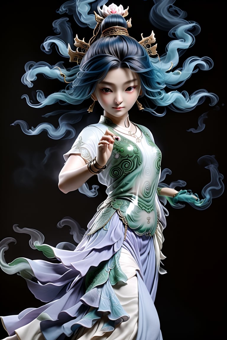 a Guanyin girl, [a white lighting translucent phantom made of smoke], intricate design, photorealistic, hyperrealistic, high definition, extremely detailed, cinematic, UHD, HDR, 32k, ultra hd, realistic, dark muted tones, highly detailed, perfect composition, beautiful detailed intricate insanely detailed octane render, trending on artstation,ghost person,Flat vector art,Magical Fantasy style,NIJI STYLE,huayu,SakimiStyle,MikieHara,Anime ,chibi,A girl in the wild ,more detail XL,cyborg style,oil paint 