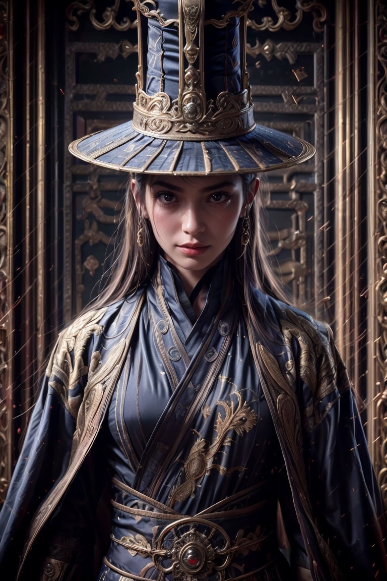 (((masterpiece))),(((sharp eyes))),(((long eyelashes and eyeliner))),(((very beautiful face))),(((face))),((large tits))),(((small waist))), 



wearing embroidery traditional chinesse suit,Dynamic Angle,Perspective,realistic,glowing,xuer Embroidered Uniform Guard,1girl,solo focus,holding sword,hat,black hair,gloves,red lips,tassel,blurry background,blurry,lips,upper body,closed mouth,long sleeves,male focus,solo,handsome_girl,lora:绪儿-锦衣卫 xuer Embroidered Uniform Guard:0.8, sharp focus, bokeh, intricate, hyper-realistic volumetric light, epic light, intense colors, vibrant colors, chromatic aberration, UHD, 8K, highly detailed, powerful aura, magical atmosphere