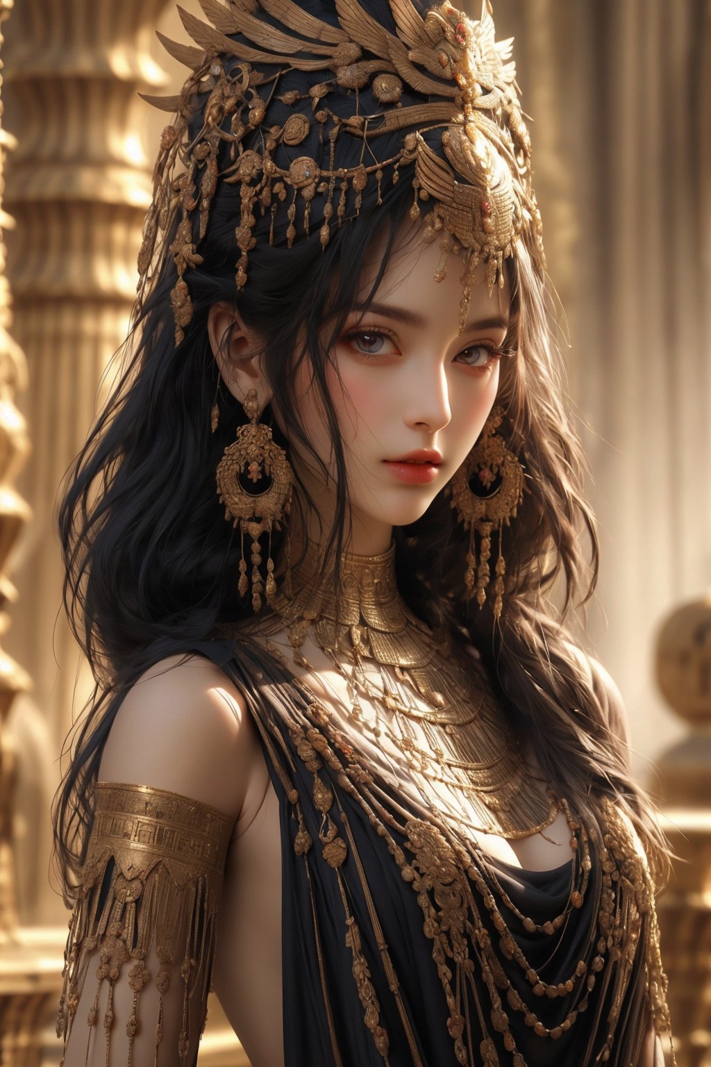 Egyptian queen, busty and sexy girl, 8k, masterpiece, ultra-realistic, best quality, high resolution, high definition