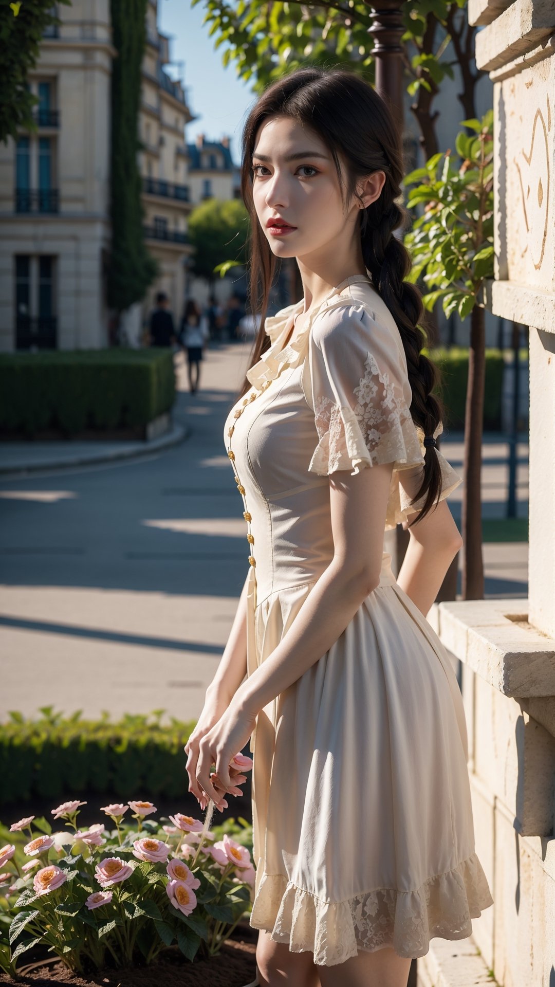 Best quality, masterpiece, ultra high res, raw photo, beautiful and aesthetic,deep shadow, dark theme,(photorealistic:1.4),
(qyc \(manaka nemu\), 1girl, dress, braid),outdoors, (garden, paris:1.5),VICTORIAN DRESS