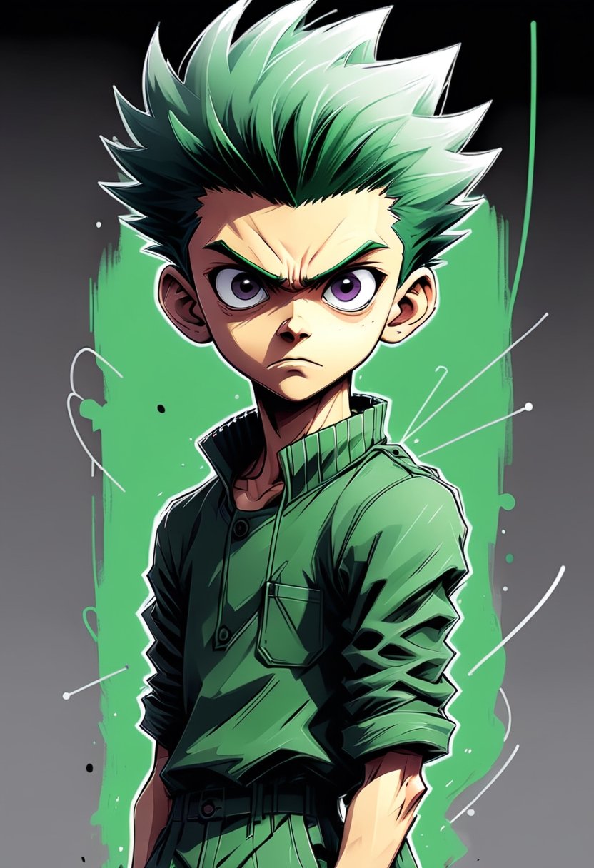 HUNTER×HUNTER Character Gon Freecss, scribble, inkpunk style