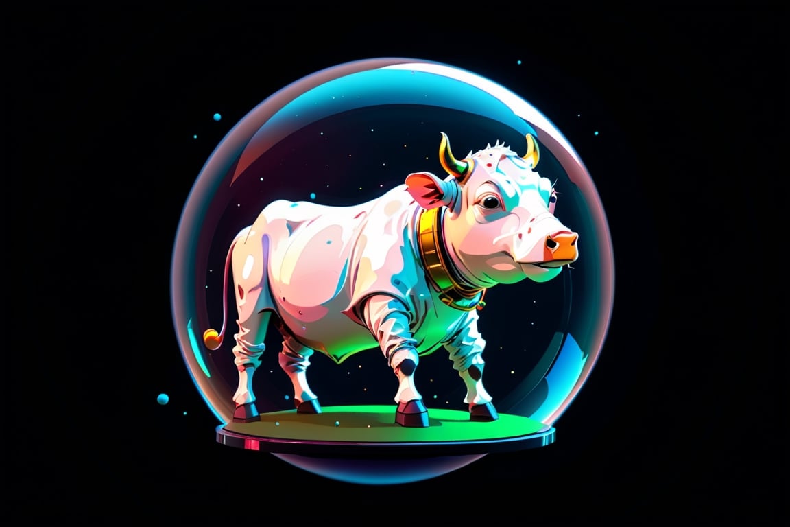 Extreme Long Shot, Epic and cinematic, cow in a bubble helmet floating in space, cosmic, surreal, professional, award-winning