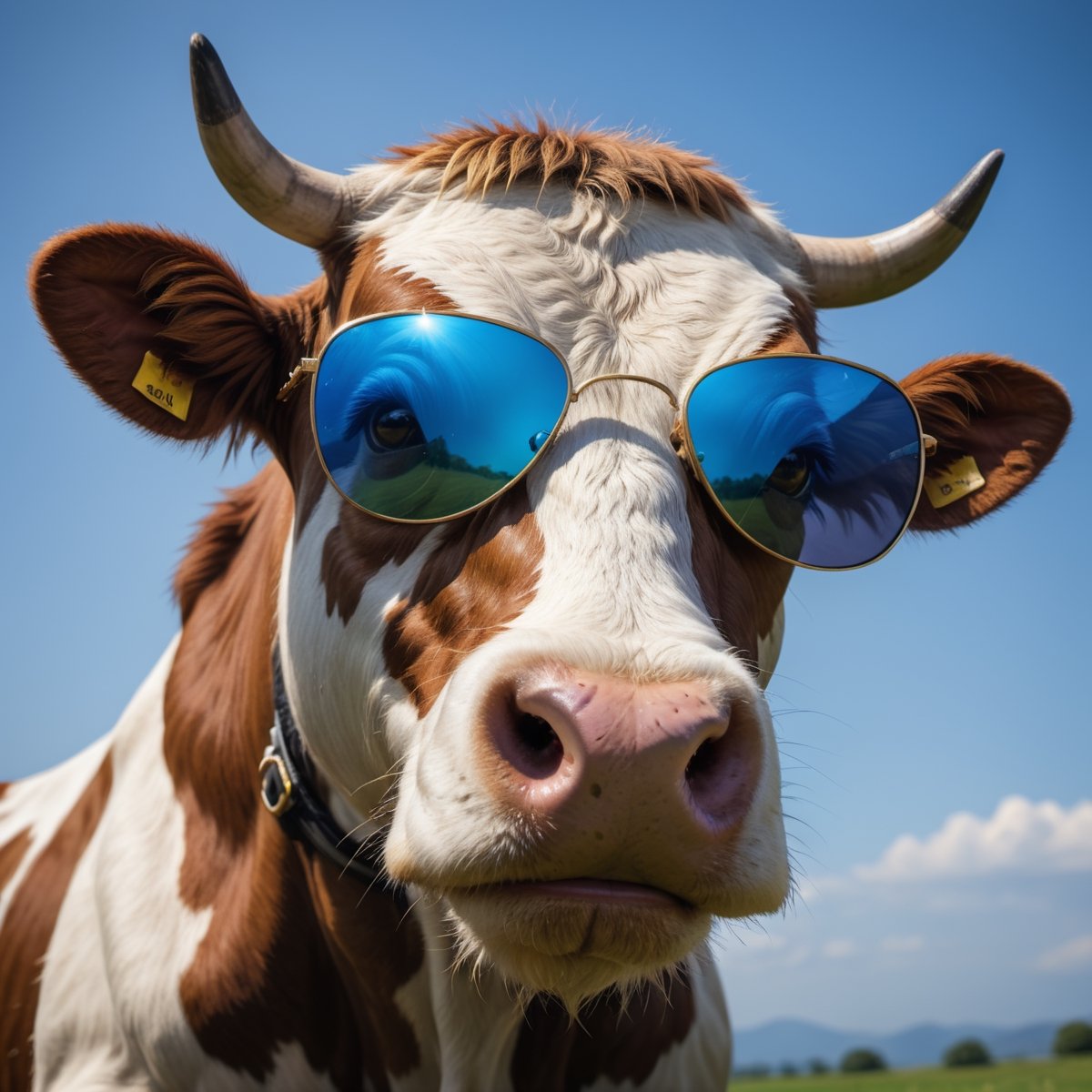 close up of cow with sun glasses